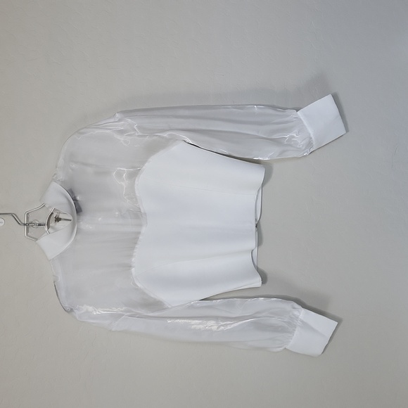 AKIRA High Neckline Sheer Long-Sleeve Cropped Back Zipper Size Large - Picture 7 of 10